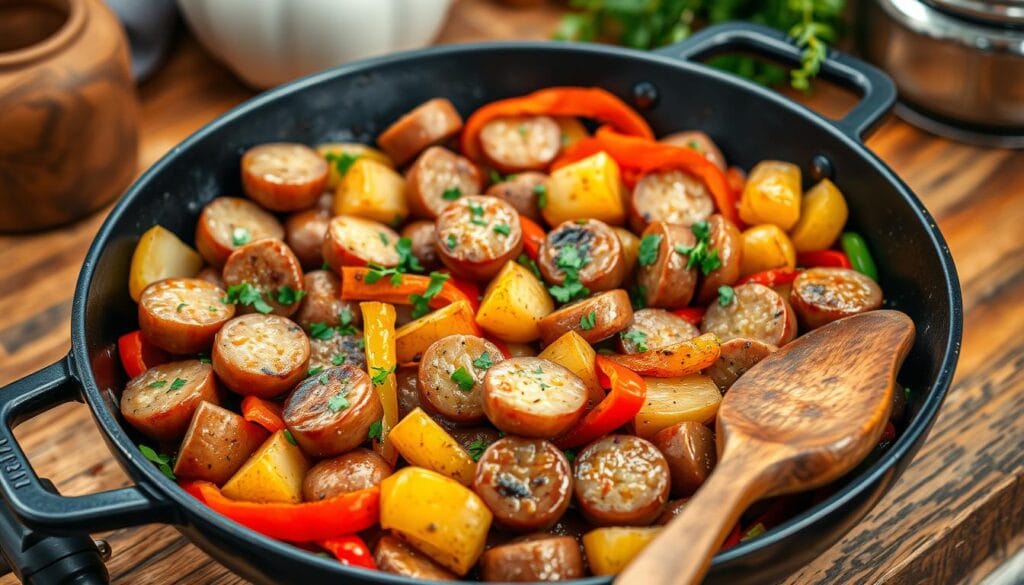 One Pan Sausage Peppers Potatoes Skillet